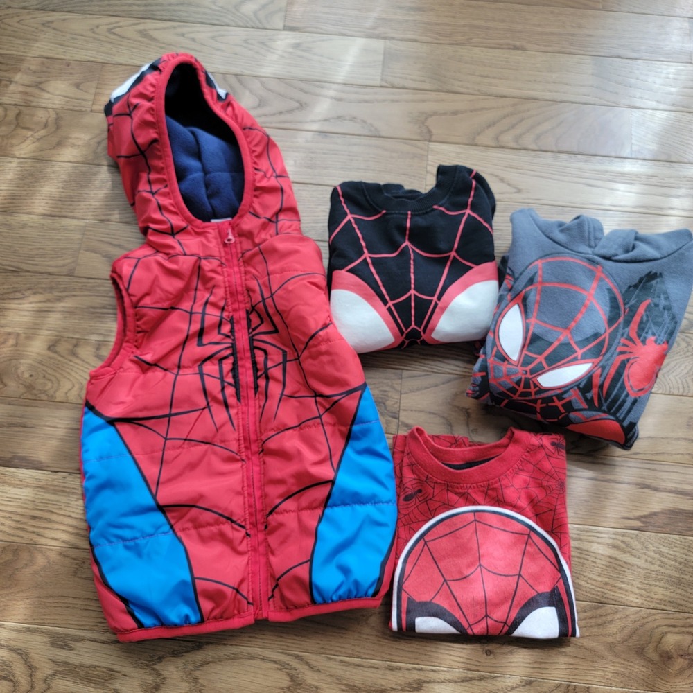 Marvel Spiderman Boys Clothing Lot 4pc Vest Hoodie Sweatshirt T-Shirt Size 5-7